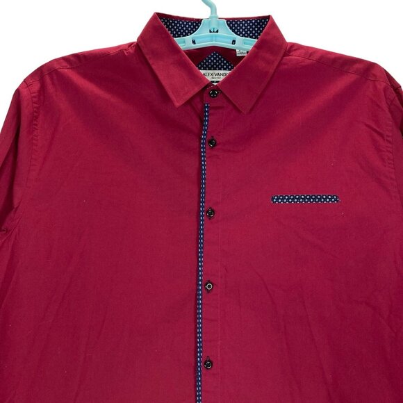 Alex Vando Men's Shirt XXL Long Sleeve Pattern Collar Cuffs Button Up Burgundy - Picture 3 of 9